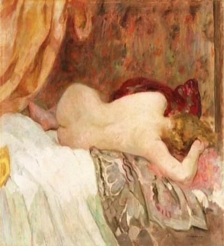 Nuda di schiena sul letto
